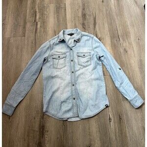 Denim Button Shirt With Metal Studs Cool Rock Roll Sz Small Rock And Republic